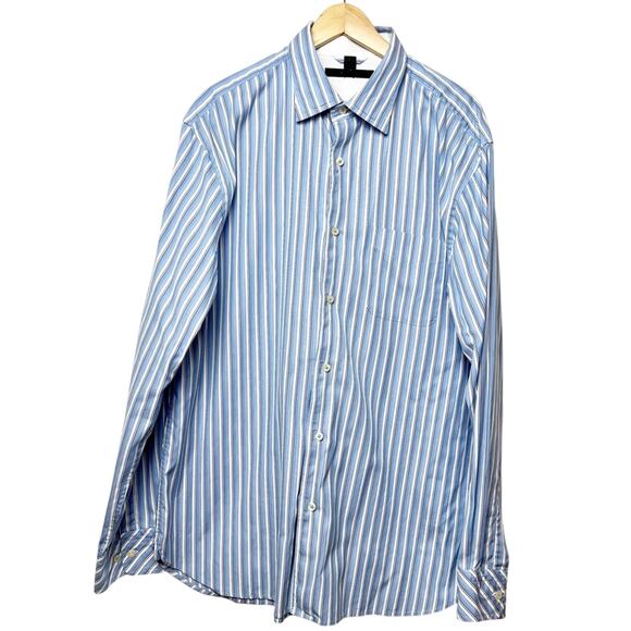 Express Blue & White Striped Long Sleeve Classic Fit Dress Shirt Men’s Size XL - Picture 1 of 8